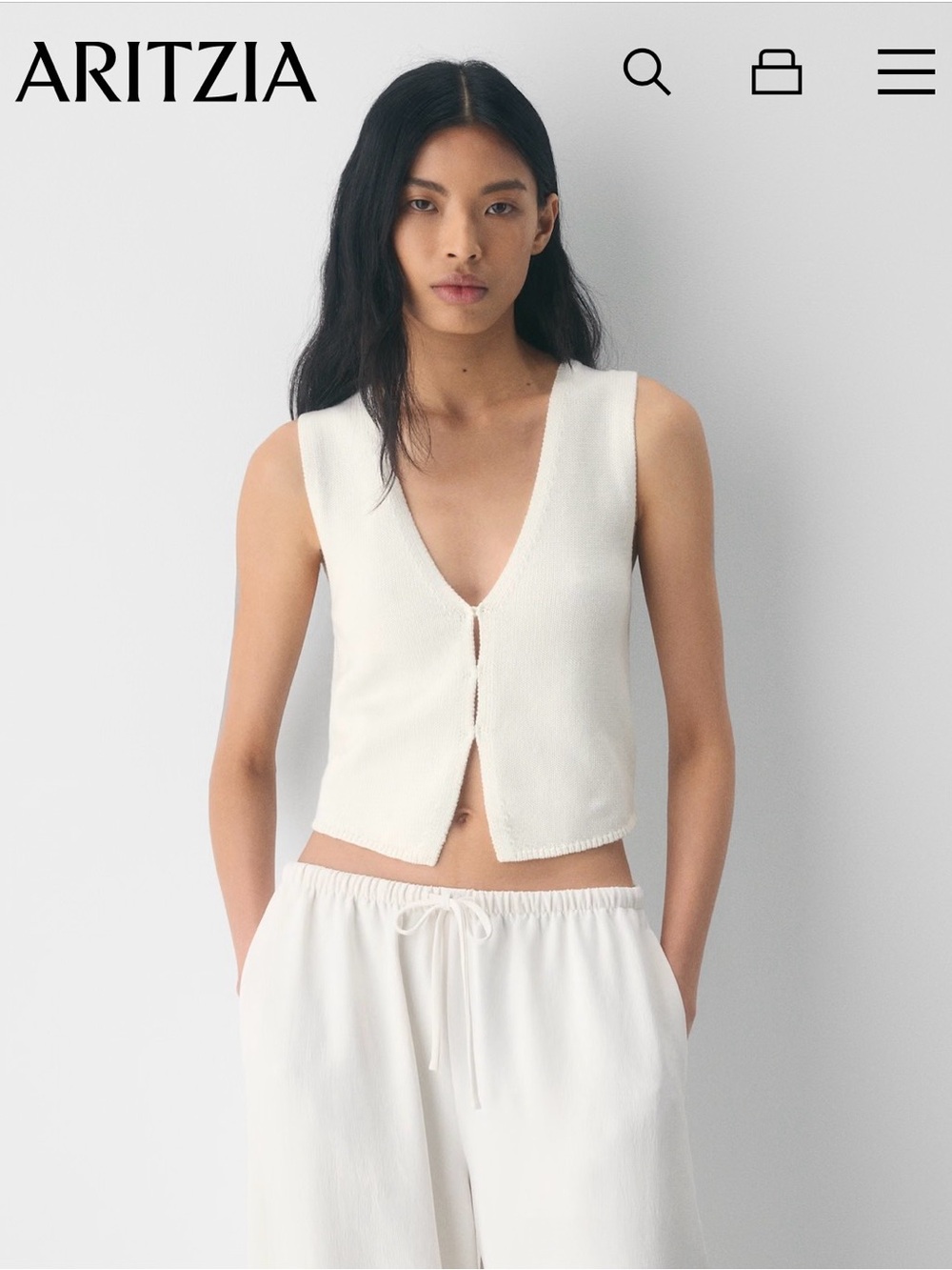 Aritzia Cream Knit V-Neck Button Vest - Cotton Charm Basque Sweater Vest